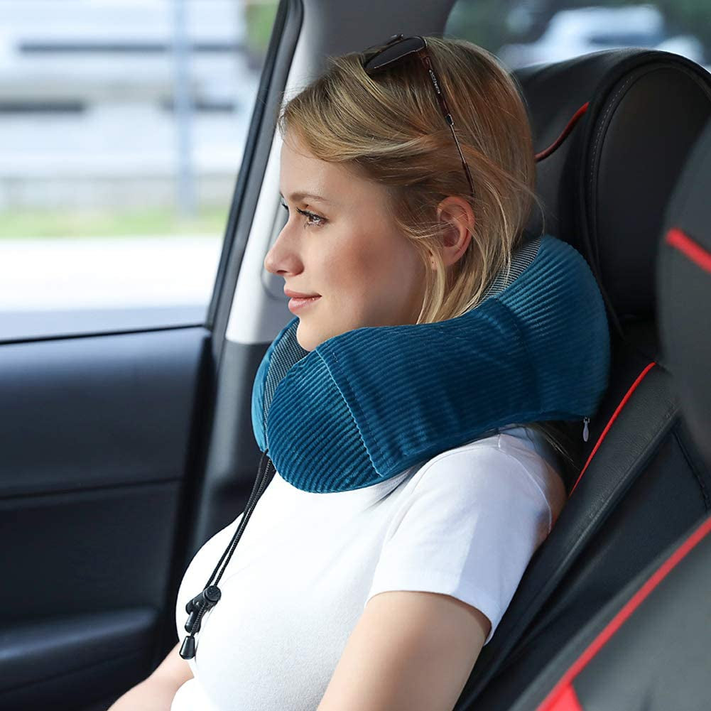 Ultimate 360-Degree Memory Foam Neck Pillow - Lightweight & Comfortable Travel Companion with Storage Bag for Airplane, Car, Train, and Home Use (Blue)