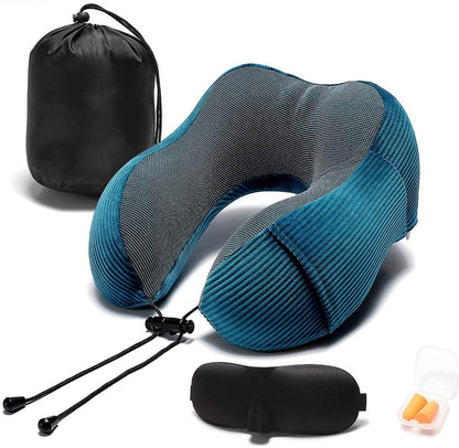 Ultimate 360-Degree Memory Foam Neck Pillow - Lightweight & Comfortable Travel Companion with Storage Bag for Airplane, Car, Train, and Home Use (Blue)