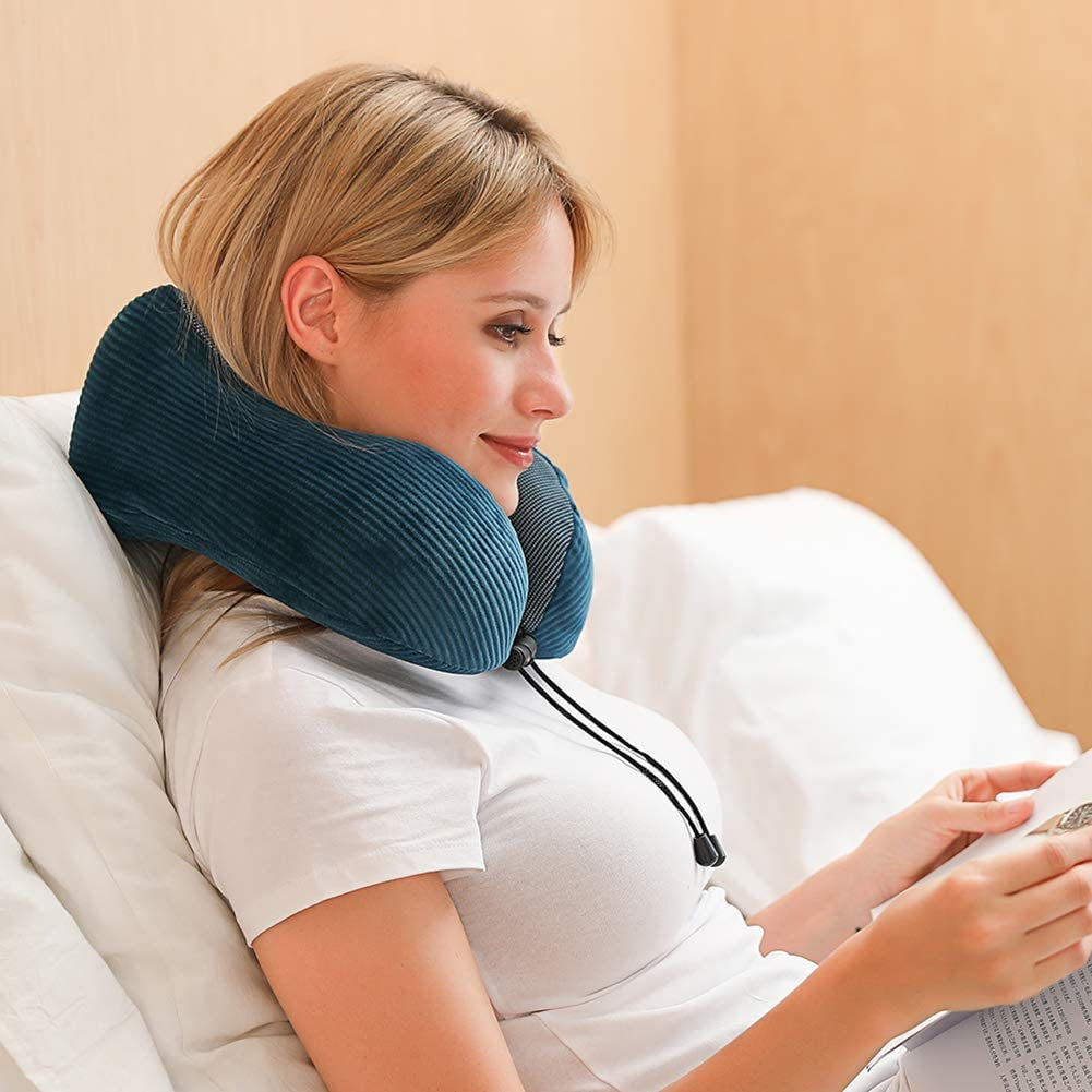 Ultimate 360-Degree Memory Foam Neck Pillow - Lightweight & Comfortable Travel Companion with Storage Bag for Airplane, Car, Train, and Home Use (Blue)