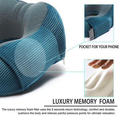 Ultimate 360-Degree Memory Foam Neck Pillow - Lightweight & Comfortable Travel Companion with Storage Bag for Airplane, Car, Train, and Home Use (Blue)